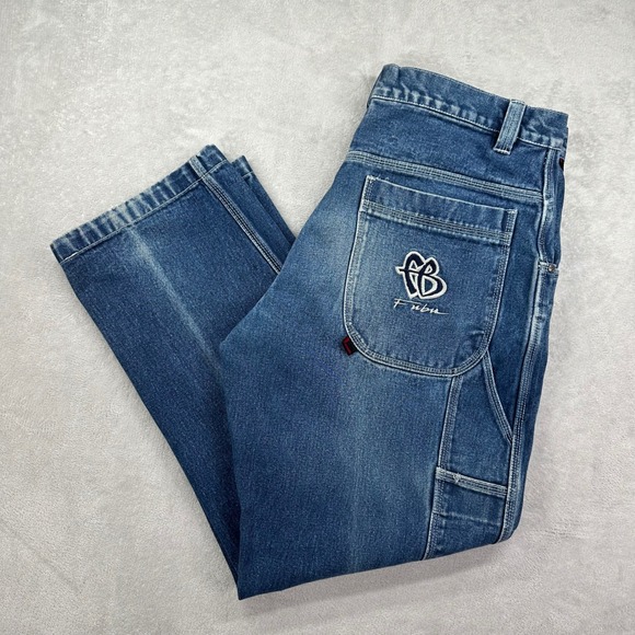 Vintage FUBU Jeans Mens 36x32 Blue Carpenter Denim Pants Hip Hop 90s Menswear - Picture 1 of 16